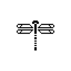 Dragonfly pixel art icon isolated vector fashion illustration. Flat style. Element design for stickers, logo, embroidery, mobile app. Video game sprite. 