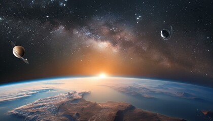 sunrise over the planet, galaxy in space,  hole over star field in outer space, abstract space...