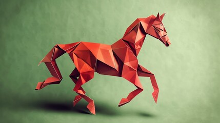 Abstract horse origami of geometric shapes triangle horse on green background