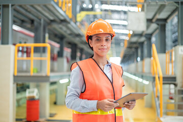 Portrait of a female engineer Take care of the electric locomotive maintenance shop