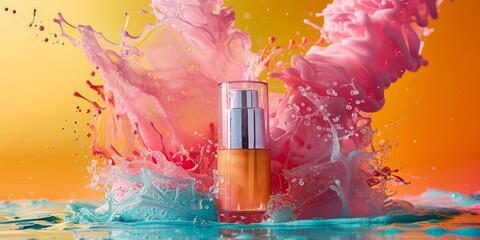 Creative shot of beauty products with colorful and dynamic composition