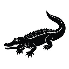 crocodile silhouette black on white background -vector illustration