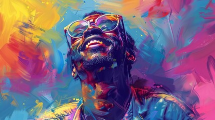 joyful african american man with positive vibes colorful fashion portrait digital painting illustration