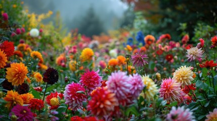 Obraz na płótnie Canvas A beautiful garden full of flowers of many colors.