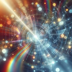 Fototapeta premium Abstract background with holographic rainbow flare reflection and geometric light reflection