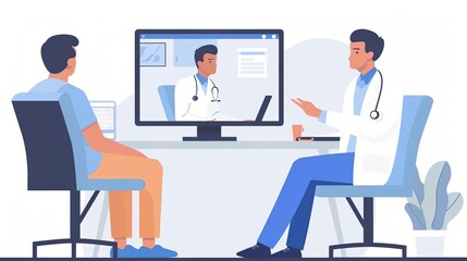 Obraz premium Telemedicine services being used in remote areas, doctors consulting with patients via video call