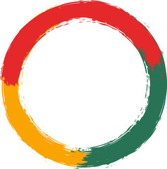 Circle shape with paint brush textured stripes in traditional African colors red, yellow, green. Design element for Juneteenth, Kwanzaa, Black History month. Transparent background.