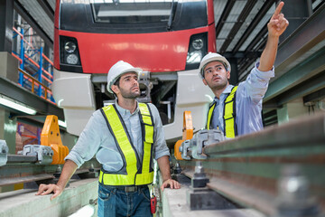 Train Engineers Discussing Maintenance in Depot