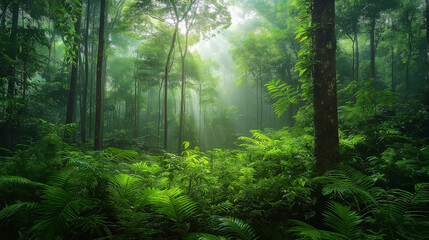Obraz premium Nature's Calm: Dense Forest at Dawn