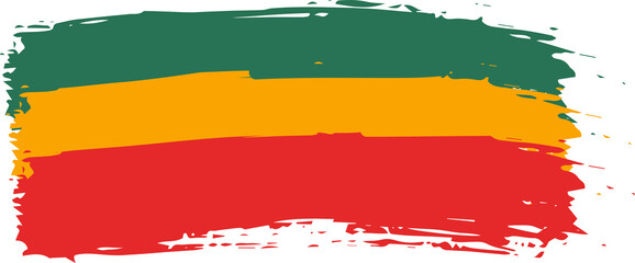 Abstract paint brush textured stripes in traditional African colors red, yellow, green. Design element for Juneteenth, Kwanzaa, Black History month. Transparent background.