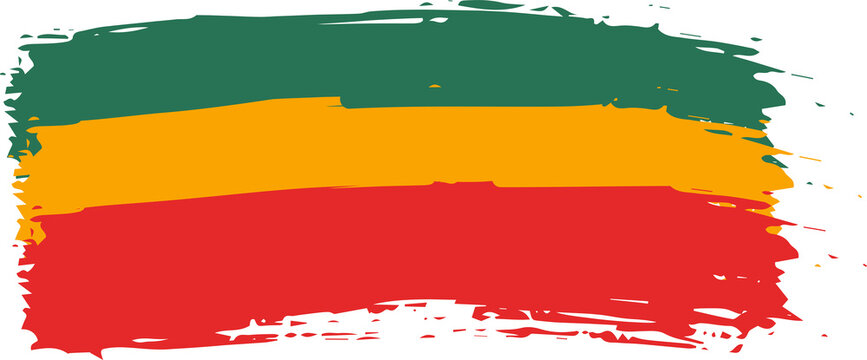 Abstract paint brush textured stripes in traditional African colors red, yellow, green. Design element for Juneteenth, Kwanzaa, Black History month. Transparent background.