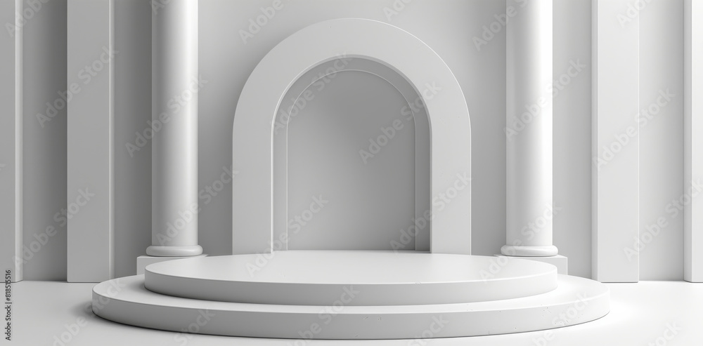 Aufkleber a white pedestal display with an empty podium on a cylinder background concept. generative ai.
