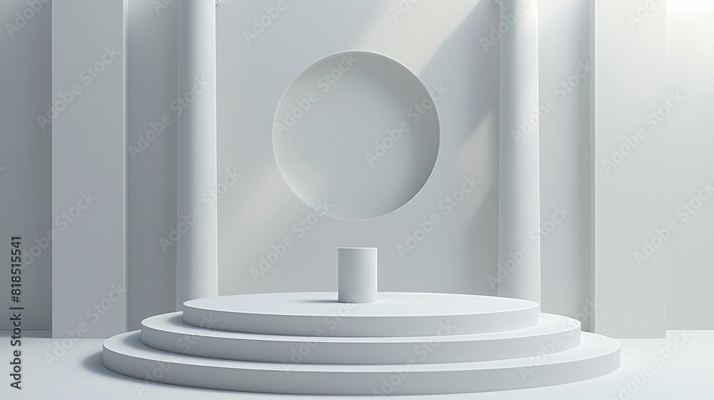 Aufkleber a white pedestal display with an empty podium on a cylinder background concept. generative ai.