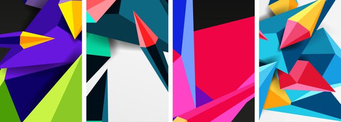 Set of triangle geometric low poly 3d shapes posters