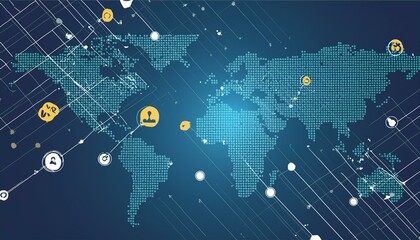 Obraz premium Global network connection. World map point and line composition concept of global business. Illustration