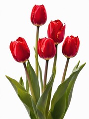 Beautiful red tulips on a white background, closeup