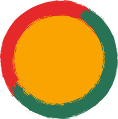 Circle shape with paint brush textured stripes in traditional African colors red, yellow, green. Design element for Juneteenth, Kwanzaa, Black History month. Transparent background.