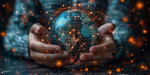 A globe in his hand, and light all around,