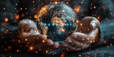 A globe in his hand, and light all around,