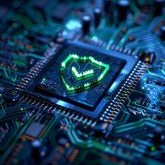 Glowing Shield on Circuit Board