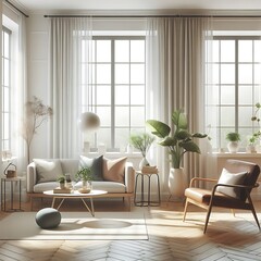 A living Room with a mockup poster empty white and with a couch and chairs art image used for printing meaning has illustrative.