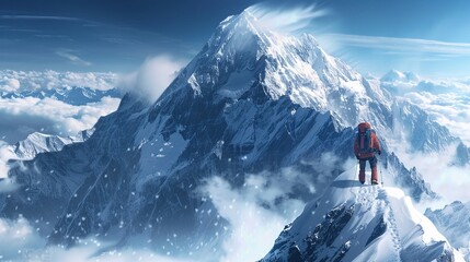 dramatic mountain climbing, peak action, exhilarating , DALL-E 2