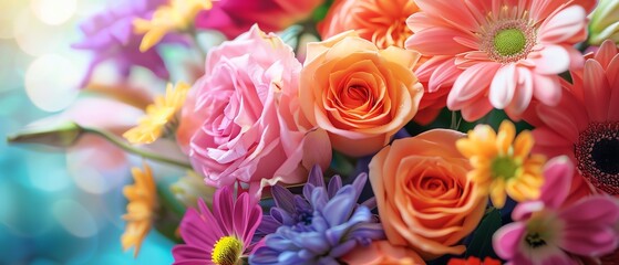 A beautiful bouquet of various colorful flowers.