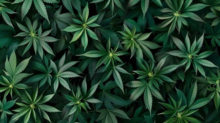 Vibrant Green Cannabis Leaves Seamless Pattern Botanical Organic Textured Background