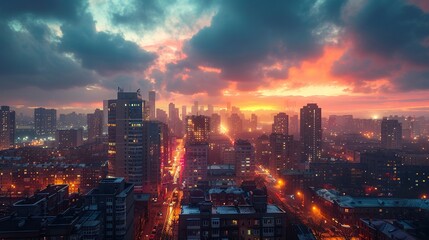 Obraz premium city rooftop at dusk, urban life, panoramic view , Ideogram