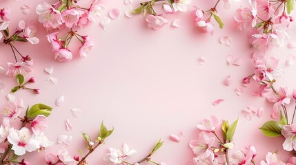 Fototapeta premium Vibrant Pink Floral Frame with Blossoming Branches for Mother's Day