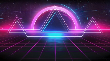 Vibrant Geometric Neon Triangles Synthwave Inspired Digital Backdrop