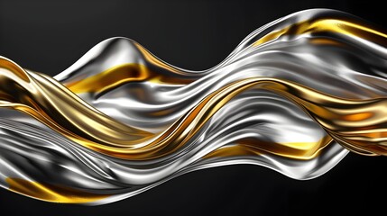 Elegant Metallic Waves of Gold and Silver Flowing on a Dark Background