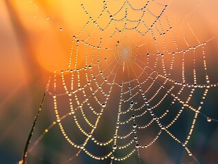 Naklejka premium macro shot of dew on spider web, intricate detail , Stable Diffusion