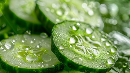 Fresh organic cucumbers with water drops.