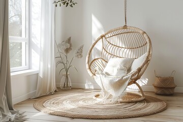 Fototapeta premium Minimalistic Boho Style Home Interior Design Front Cover Magazine Inspiration