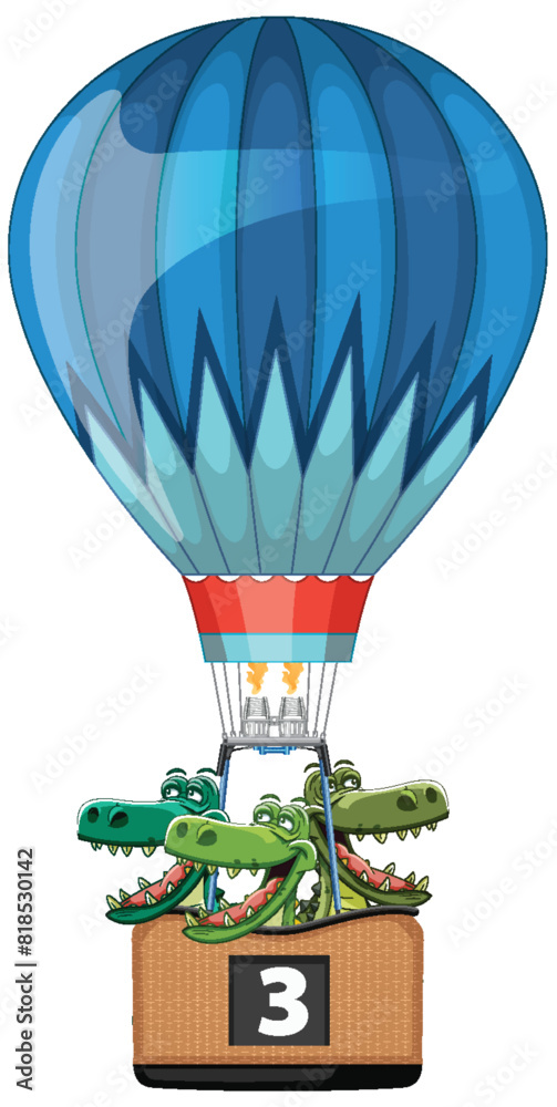 Wall mural Three crocodiles enjoying a balloon flight together