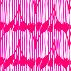 Blooming tulips and botanical elements in vibrant colors. Elegant floral seamless pattern, perfect for spring and summer textiles