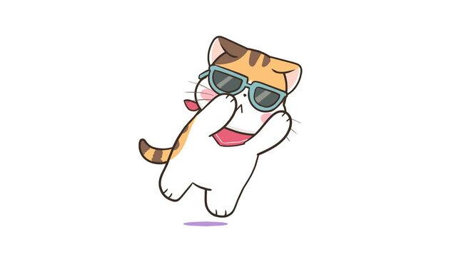 Trendy Cat Dancing - Animated with White Background