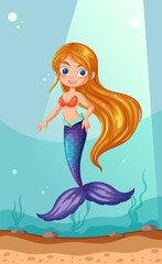 Vector illustration of a happy mermaid with a heart