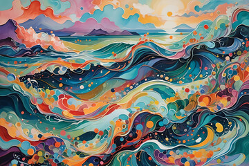 Colorful sea, painted in a surreal way