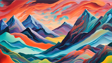 Mountains painted in a modern surreal style