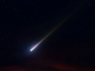 Burning meteorite in the sky. Glowing meteor isolated. Bright fireball at night. © Nazarii