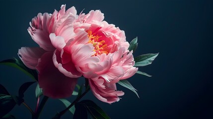 Stunning Pink Peony Flower in Mirror Reflection on Black Background
