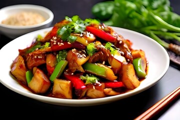chinese food - stir fry chicken with vegetables.