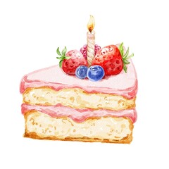 Birthday slice of cake colourful illustration 