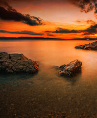 picturesque croatian view, scenic rocky coast, Rijeka resort, Kosterena beach, Istria, Europe