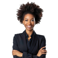 Confident African American Businesswoman with Curly Hair in Professional Attire on Transparent Background