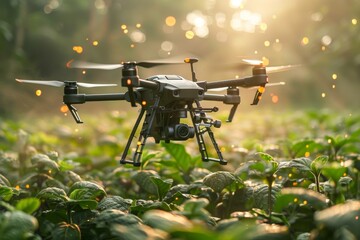 High tech farming with drone technology for precision agriculture in agricultural fields for efficient crop management and monitoring with smart farming techniques