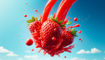 Ripe strawberry splash with water droplets.