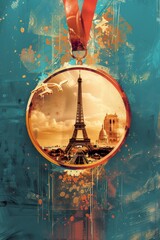 Fictional Olympic Games 2024 Parisian Medals with Eiffel Tower Design - Gold, Silver, and Bronze